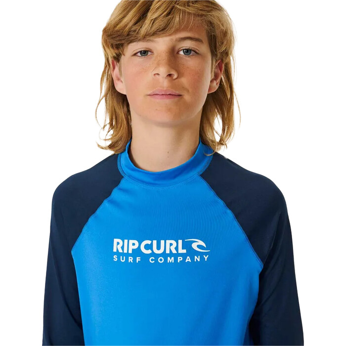 2024 Rip Curl Junior Shock UPF Long Sleeve Rash Vest 123BRV - Blue Gum